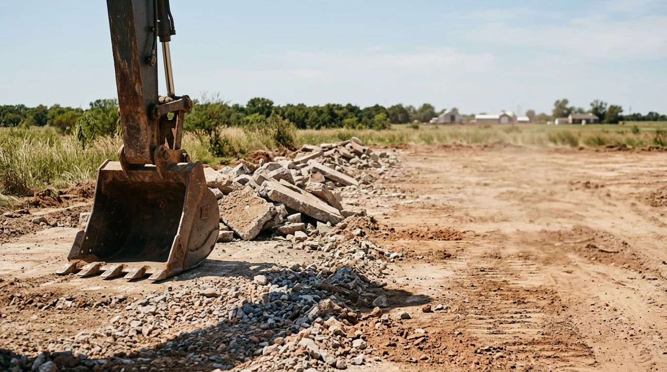 Demolition contractor removing building structure with heavy equipment